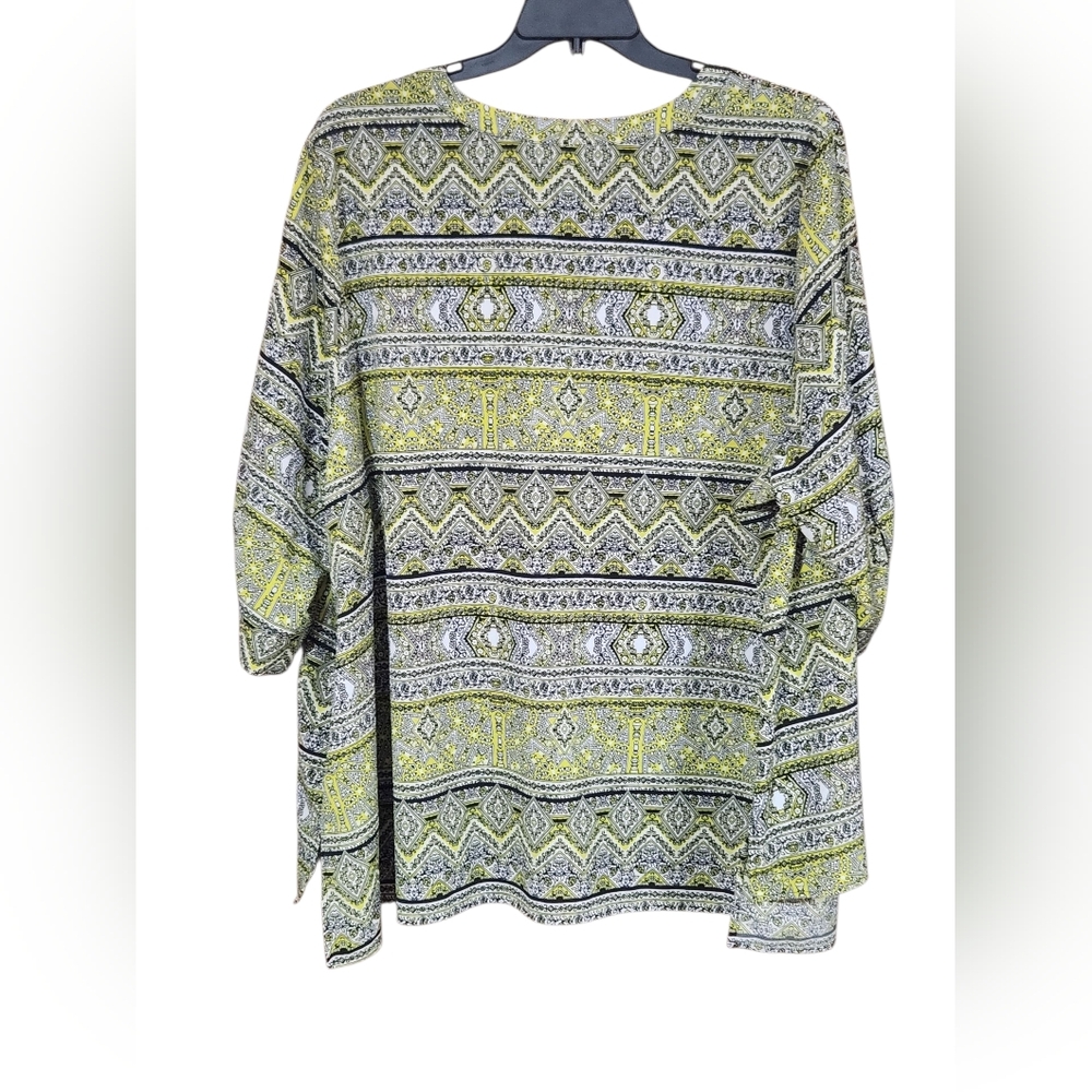 Catherines Yellow and Black Geometric Tunic 3/4 Sleeve. - Picture 2 of 5